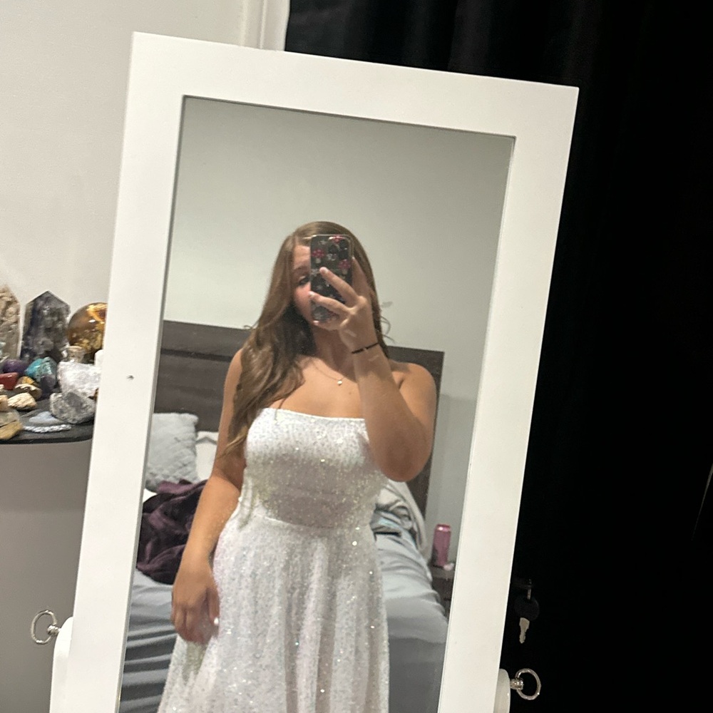Windsor Sparkling White Strapless Prom Dress